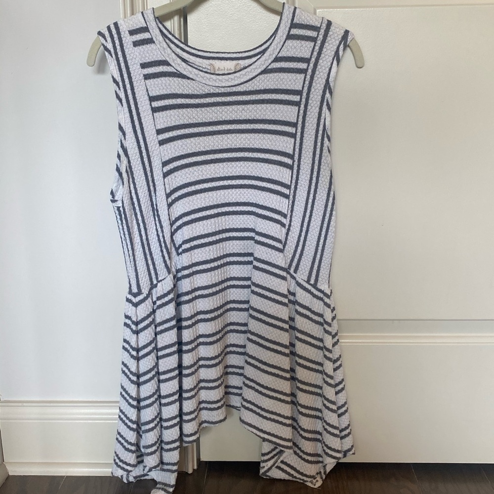 Gray and White Striped Waffle Top